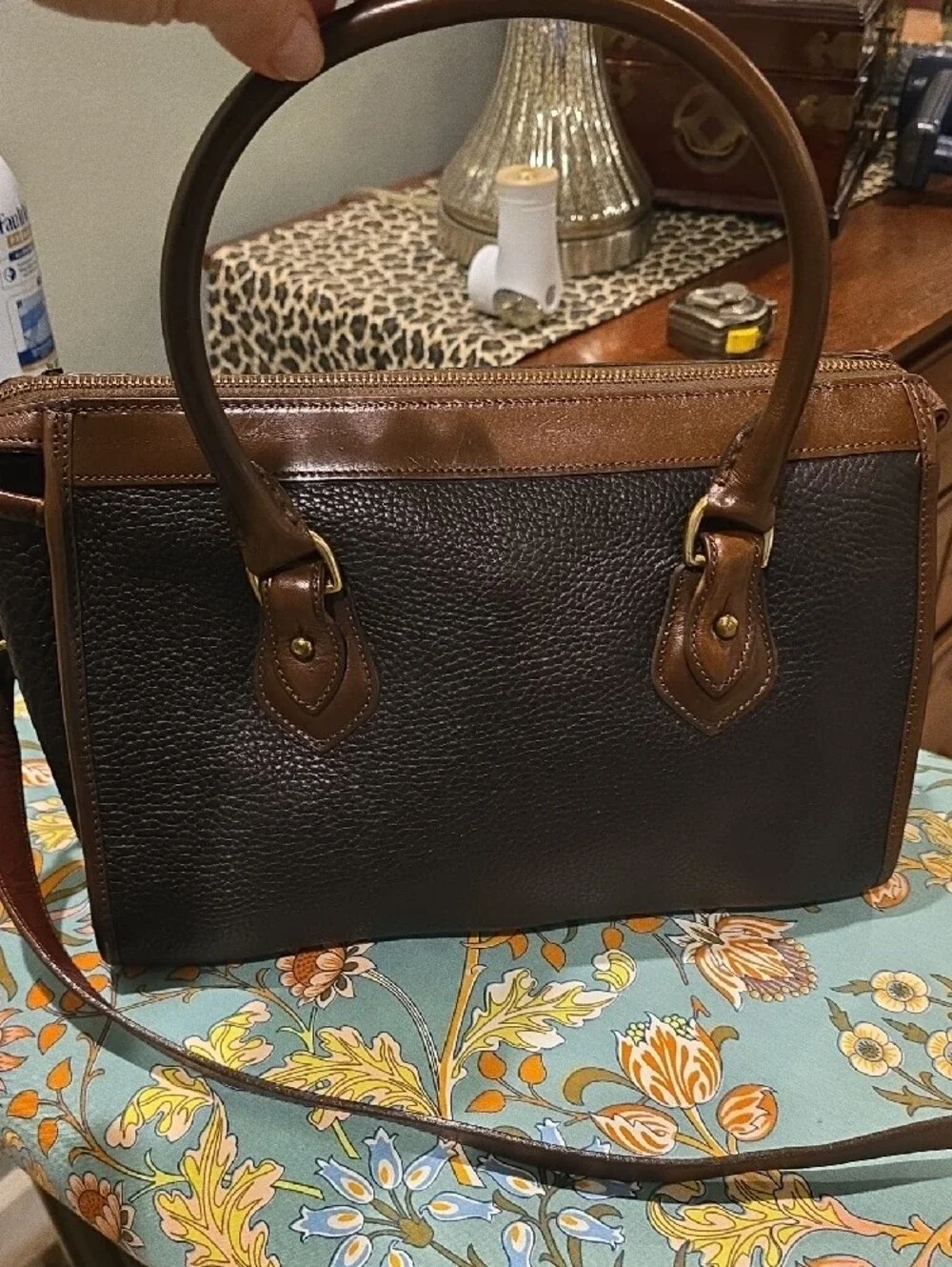 Dooney & Bourke Brown and Dark Brown Pebbled Leather Satchel